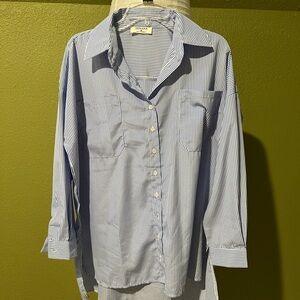 Blue and white striped blouse